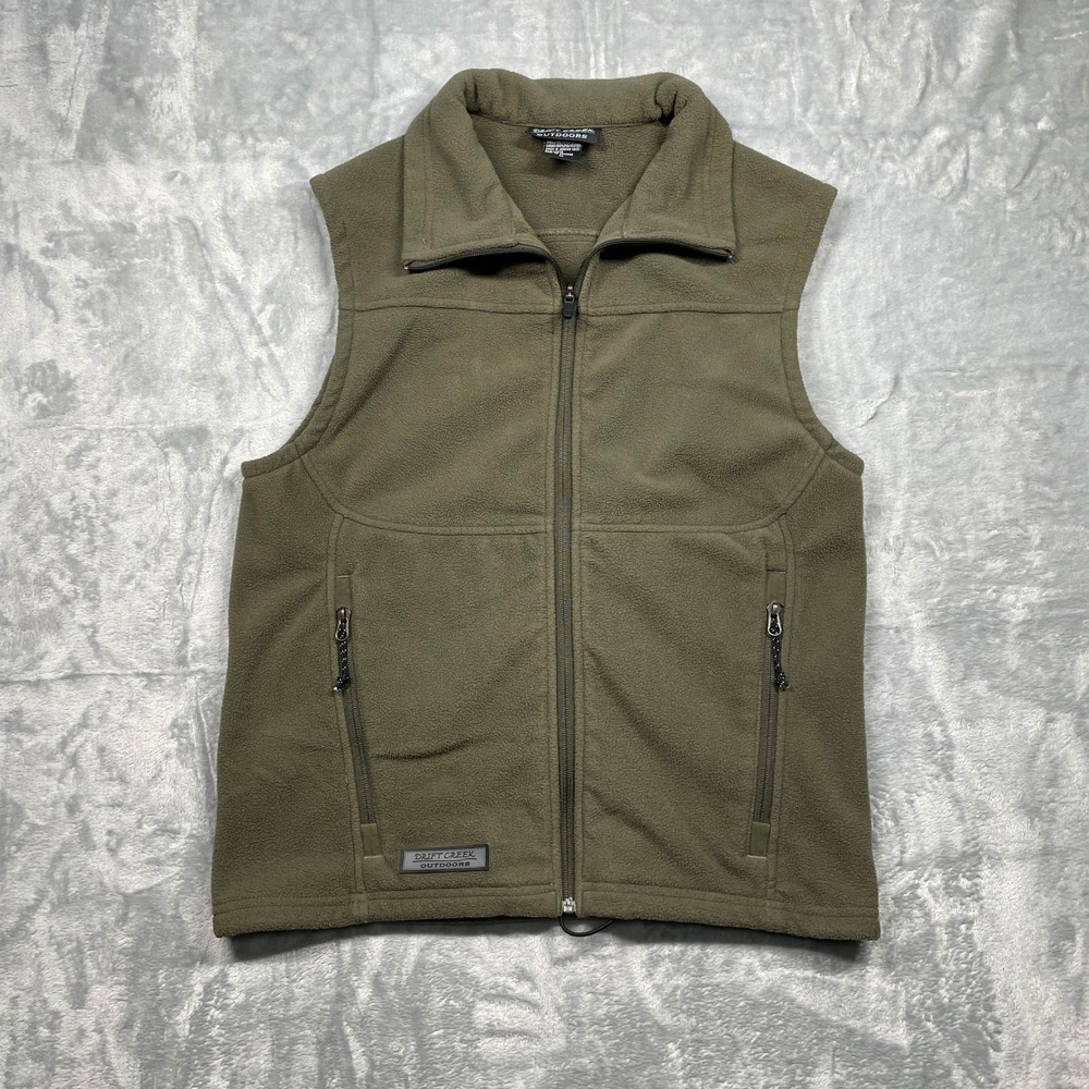 Drift Creek Outdoors‎ Mens Fleece Vest Olive Green Full Zip Pockets Size M